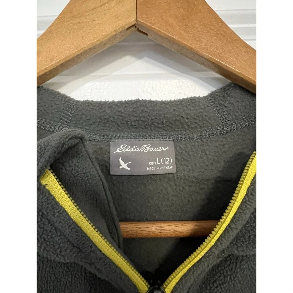 Eddie Bauer Fleece Kids Jacket‎ Gray Full Zip Pocket Size Large (12) Outdoors